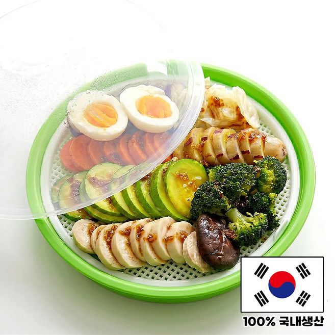 온스코리아 국내 생산 다이어트 야채찜 만두 만능 전자레인지용 찜기 채반, 1개, 그린