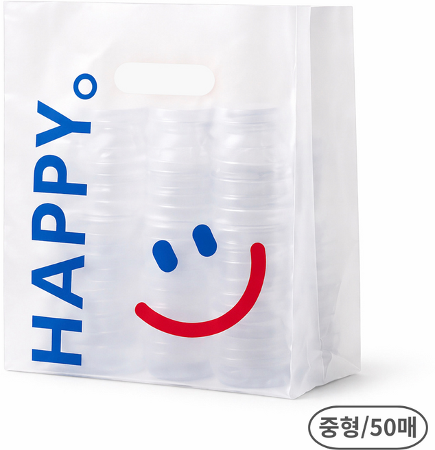 다모올 손잡이 비닐 쇼핑백 디자인 포장봉투 50매, 1개, 스마일