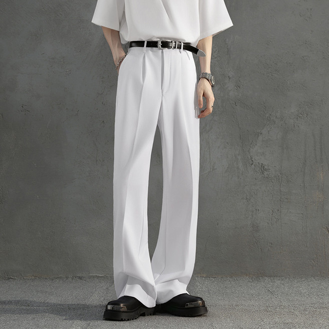 黑色垂感顯瘦小西褲男士免燙闊腿寬鬆墜感直筒輕熟風微喇叭西裝褲