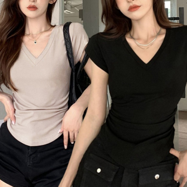 주디앤 여성 노라 브이넥 셔링 반팔티 2P