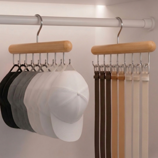 다붐 모자걸이 다용도 회전후크 벨트 넥타이, 2개, 네추럴 우드