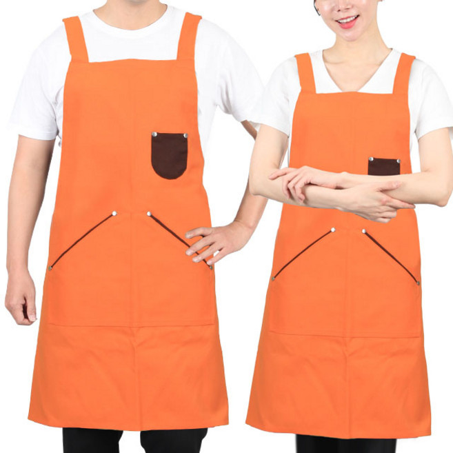[ UAE343OG ] 오렌지색/주황색/주머니/캔버스/TC/면/H형/어깨끈/작업용/식당용/가정용/앞치마, 오렌지, 1개