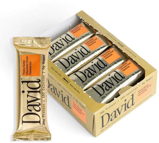 David High Protein Bars 데이비드 하이 프로틴 바 단백질 28g 피넛버터 초콜릿 청크맛, 12개, 62g - 쿠팡