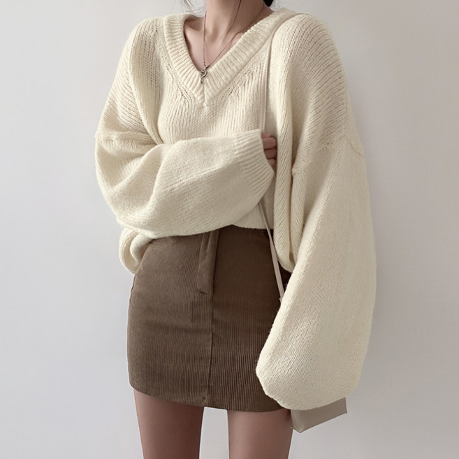 라뷰드 오버핏 도톰 브이넥 롱니트 여성 겨울 원피스 두꺼운 루즈핏 여자 스웨터 빅사이즈 여리핏 긴팔 니트 단독 레이어드 여성 상의