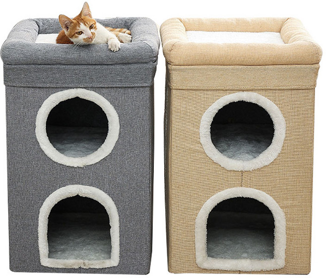 캣츠랩 고양이 3층 숨숨집 대형, 베이지, 1개