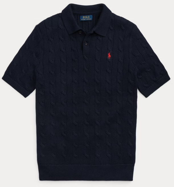 POLO 남성 케이블 니트 코튼 폴로 칼라 스웨터