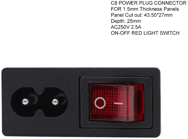 IEC320 C8 메인 AC 전원 소켓 전기 플러그 커넥터 소켓 ON OFF 로커 스위치 AC250V 2.5A CCC CE 1 개, 01 미국 플러그, 01 GDPS0034-R