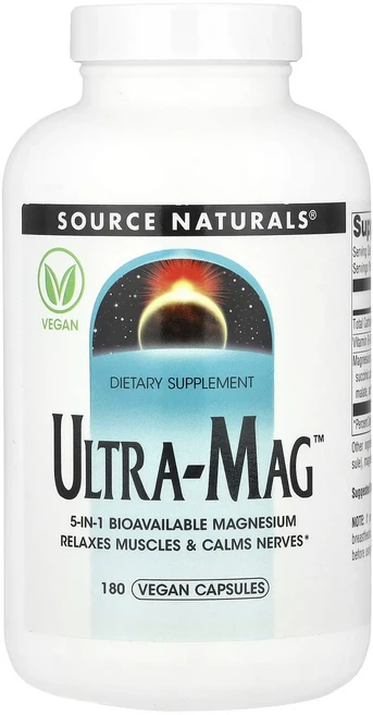 단백질 비타민 철분 마그내슘 칼슘 Source Naturals Ultra-Mag™ 베지 캡슐 180정 고루고루섭취해주세요, SourceNaturalsUltraMag베지캡슐180정, 1개 - 쿠팡