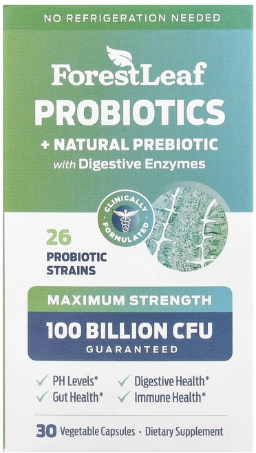 몸관리하세요 겨울입니다 Forest Leaf 프로바이오틱 + 소화 효소 함유 천연 프리바이오틱 맥시멈 스트렝스 베지 캡슐 30정 특별관리진행, ForestLeaf프로바이오틱소화효소함유천연프리바이오틱, 1개 - 쿠팡
