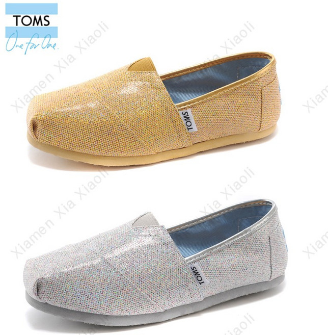 toms 탐스 여성 슬립온 글리터 클래식 플랫슈즈(골드 실버)