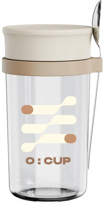 O:CUP 高硼矽隔夜燕麥杯 附湯匙 密封保鮮, 暢優燕麥杯白色, 1個, 500ml