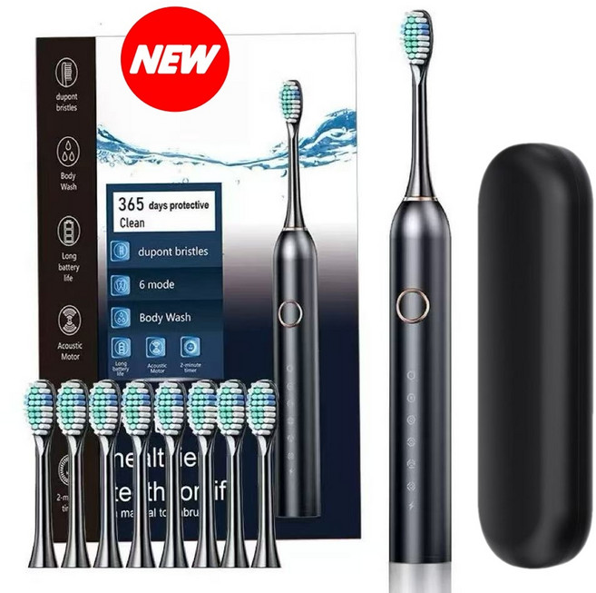 [캬오유] 음파 전동 칫솔 헤드 8개+케이스 세트 충전 리필, 1개, COU-블랙, COU-507