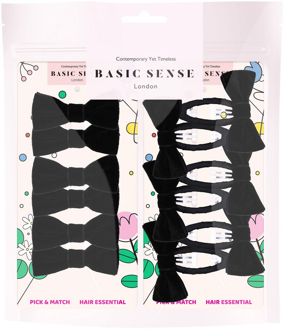 베이직센스 여아 리본 헤어핀 고무줄 6+6 세트