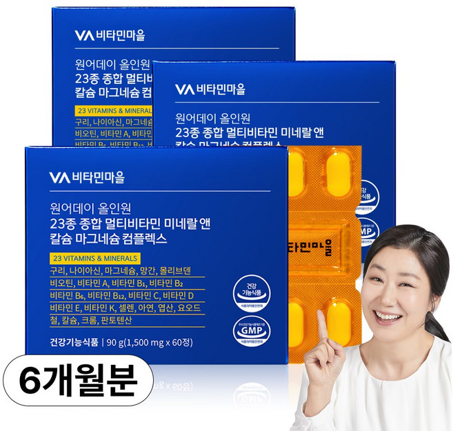 비타민마을 원어데이 올인원 23종 종합 멀티비타민 미네랄 앤 칼슘 마그네슘 컴플렉스, 3개, 60정