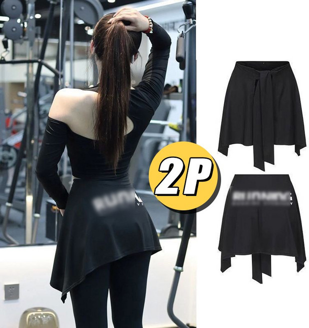 2P 여성 레터링 요가 레깅스 힙커버 스커트 빅사이즈 엉덩이 가리개 랩스커트 필라테스복