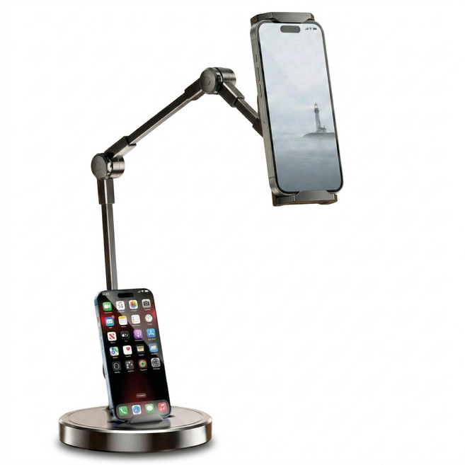 센티브 2in1 듀얼 거치대 3관절 360도 회전 데스크탑 스마트폰 태블릿 거치대 안정형 스탠드, 블랙, 1개, 데스크탑 핸드폰 거치대