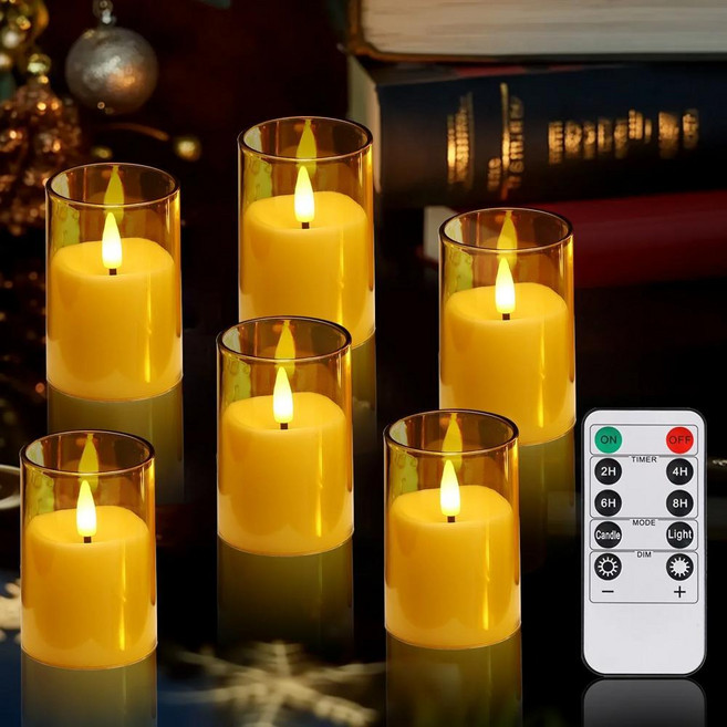 Flameless 깜박이는 LED 촛불 세트 크리스마스 w n 웨딩 조명을위한 전등 갓 Te ght와 3D 전자 양초, 6PC Gold, 1 Set, 4. 6PC Gold / A. 1 Set