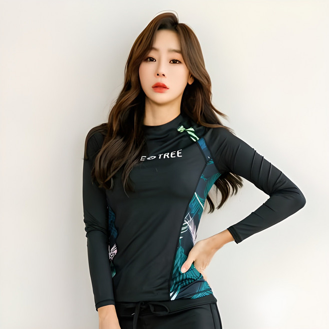 튜브트리 여성용 래쉬가드 상의 B213, 블랙