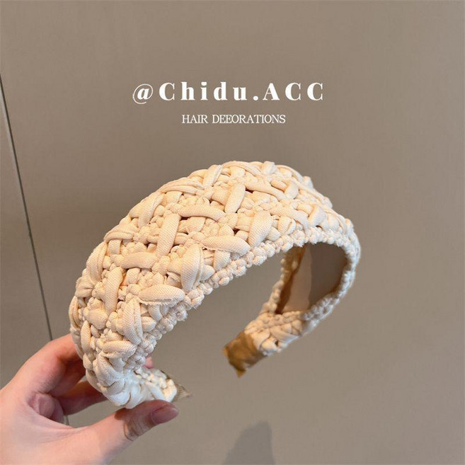 復古編織寬邊髮箍 法式簡約純色頭箍