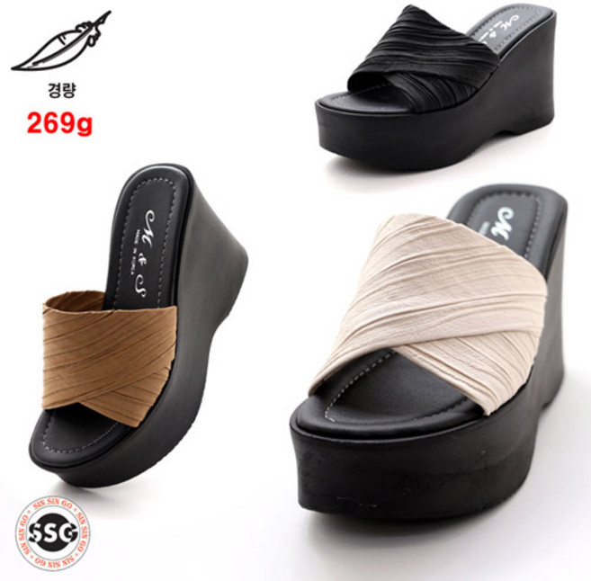 [통굽 10cm] 국내제작 가볍고 발볼편한 착화감좋은 주름갑피 여성 토오픈 키높이슬리퍼