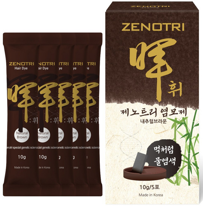 제노트리 염모제 휘 물염색 내추럴브라운 / 다크브라운 2종 두피 저자극 새치 커버 간편 셀프 1박스 5포, 내추럴 브라운, 1개