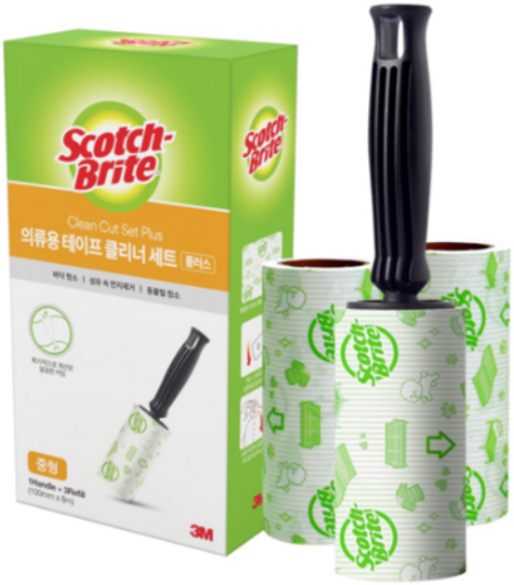 스카치브라이트 의류용 테이프 클리너 세트 플러스 핸들 + 리필 3개, 2세트