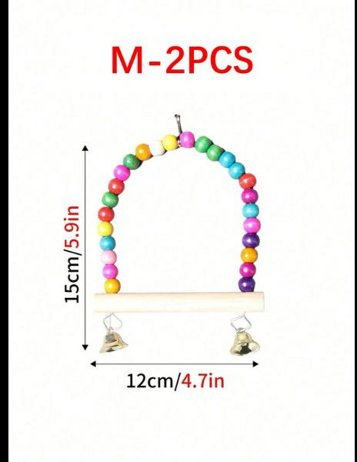 1pc2pcs새 앵무새 스탠드 랙 다채로운 나무 구슬 종 장식 소형 중형 대형 애완 동물 새 놀이 장난감, [05] 2PCS-M