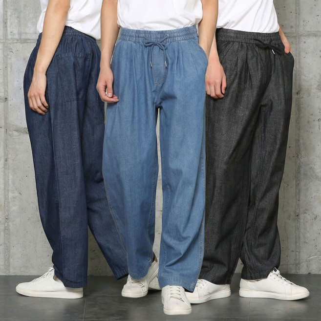남성 여름바지 핀턱 쿨링 3컬러 와이드밴딩 경량데님