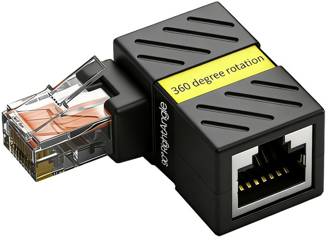 CAT5 / CAT6 L형 RJ45 커플러 Male to Female 90도 어댑터 360도 회전 랜연장, 1개, RJ45/8P8C
