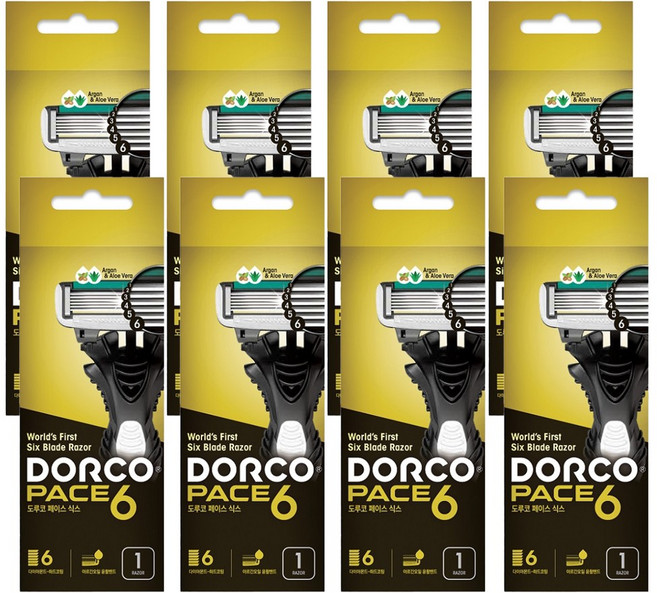 도루코 PACE6 페이스6 휴대용 6중날 면도기 일회용 면도기 개별포장 (선택옵션), 8개, 1개입