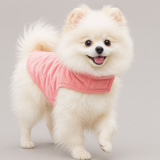 오렌지원 8가지 사이즈 강아지 입히기 쉬운 기모 벨크로 패딩, 스트로베리 핑크