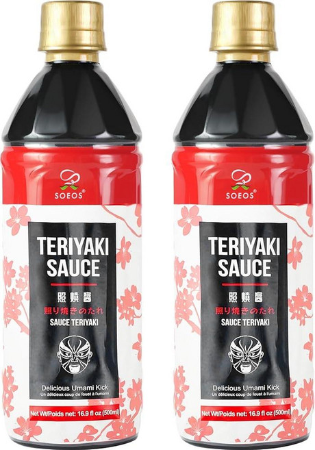 Soeos 데리야끼 소스 마리네이드 500ml(16.9액량 온스) 2팩 달콤하고 맛있는 맛 볶음 바베큐 양념에 적합 고기 연어 국수 및 채소를 위한 다용도 쉽, 16.9 Fl Oz Pack of 2, 500ml