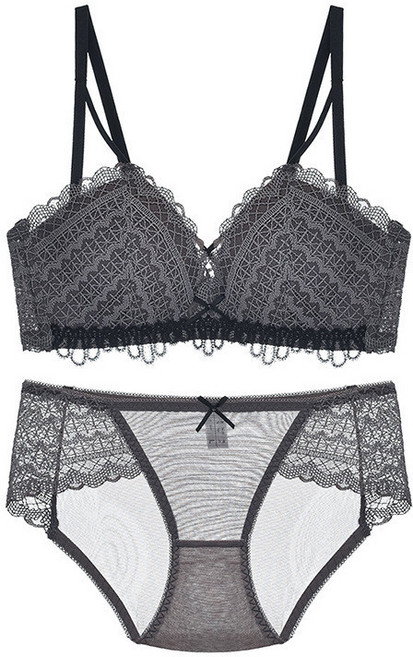蕾絲內衣套裝 無鋼圈舒適透氣 性感網紗拼接 時尚簡約配色