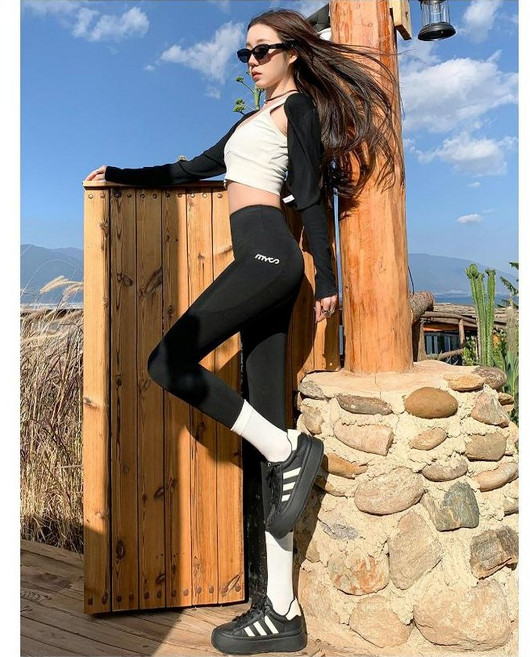 口袋鯊魚褲 韓版高腰緊身顯瘦運動長褲 瑜珈褲