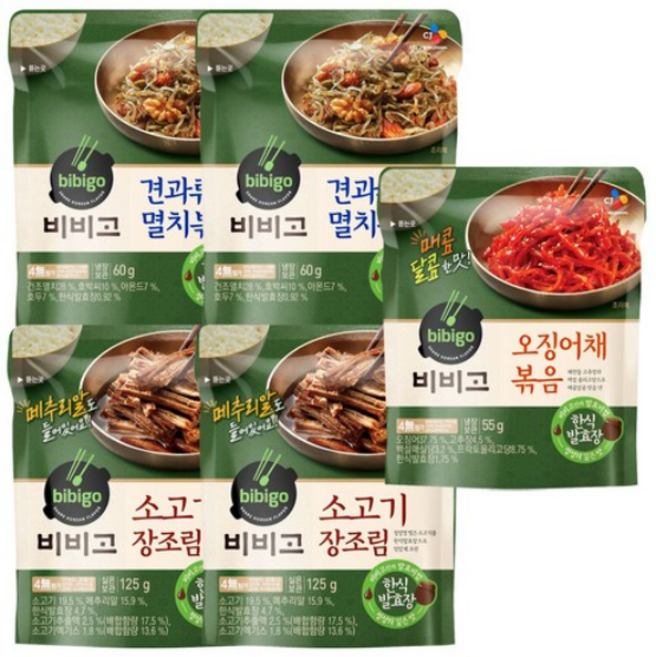 (냉장)비비고 소고기장조림x2+오징어채볶음1+멸치볶음x2, 1세트, 425g