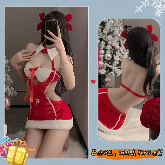 JoYouth 크리스마스 원피스 세트 산타걸 코스튬 코스프레 섹시 의상