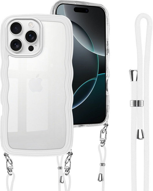 Zabarsii 아이폰 17 16 프로맥스 공기 투명 연경 실리콘 2합일 목걸이 스트랩 마카롱 컬러 웨이브 스킨 TPU 휴대폰 케이스