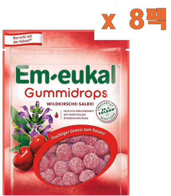 (독일직배) 엠오이칼 검 드롭 와일드 체리 세이지 젤리 사탕 캔디 90g 8개 Em-eukal gumdrops wild cherry-sage 90g