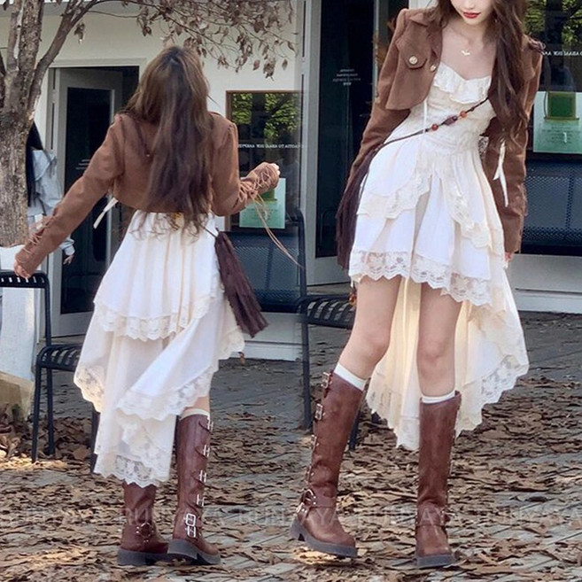 언밸런스 화이트 나시 원피스 미디원피스 + 숏 자켓 여행 비치 스커트 바캉스룩 D99U