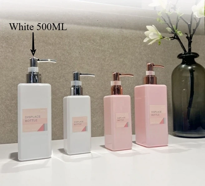250ml 비누 펌프 디스펜서 욕실 샴푸 주방 접시 스퀘어 병 리필 샤워 플라스틱 손 액체 저장 용기, 04 White set 500ML, 04 White set 500ML