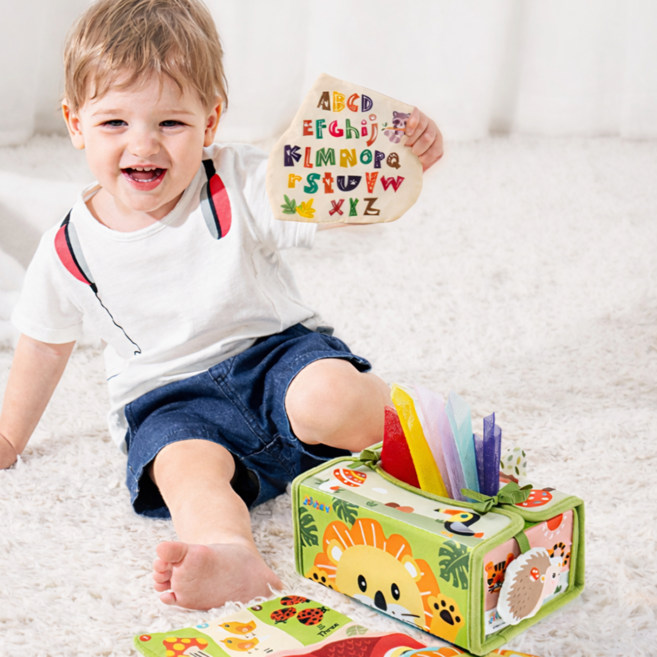 마미픽 몬테소리 아기 티슈박스 병풍 3 in 1 장난감, 1개, 그린