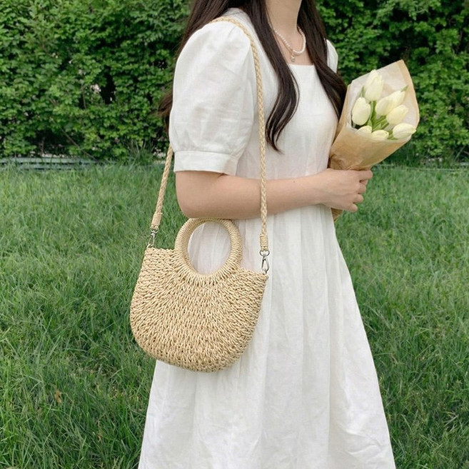 보니타콜렉티드 내추럴 무드 바캉스 미니 라탄백 썸머 크로스 우븐백