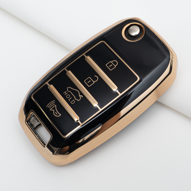 기아 호환 스마트 차 키케이스 키홀더 TPU 키커버 리모컨, 블랙골드, TA59-4버튼