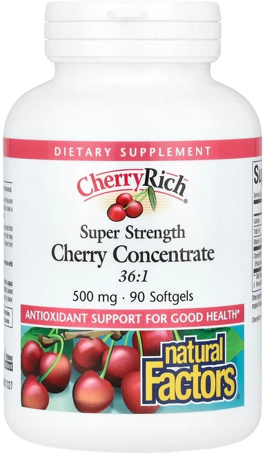 Natural Factors Cherry Rich Super Strength Cherry Concentrate 500 mg 90 Softgels, 1개 - 쿠팡