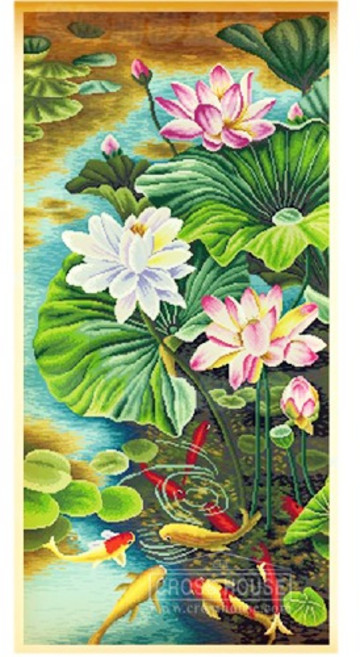 프린트십자수/액자세트(실 프린트원단 바늘), 46.연꽃과구어, 1개