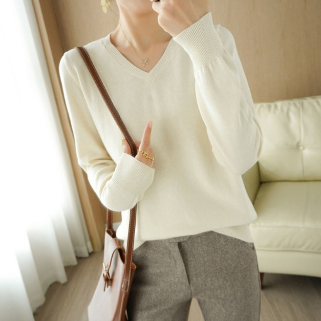 에리페 여성용 브이넥 퓨어 심플 니트티셔츠