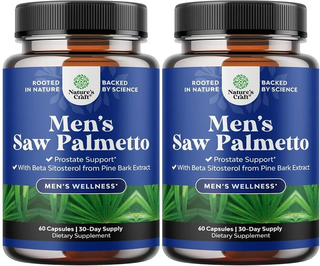 Natures Craft Saw PALM 팜etto 남성용 베타 시토스테롤 함유 - 쏘팔메토 추출물 전립선 보충제 방광 조절 및 모발 복원, 2개, 60정 - 쿠팡