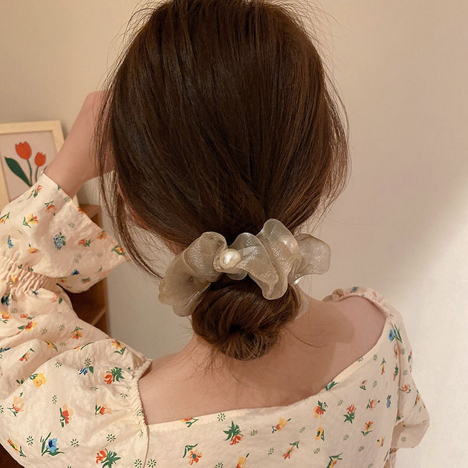 유니스뮬라 헤어끈 쉬폰 머리끈 곱창끈 진주 스크런치 시스루 헤어슈슈