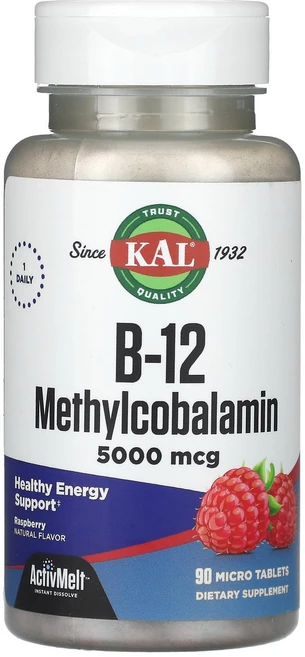 KAL B-12 메틸코발라민 라즈베리 5 000mcg 마이크로 정제 90정 KAL (칼), KAL, B-12 메틸코발라민, 라즈베리, 5,000m, 1개 - 쿠팡