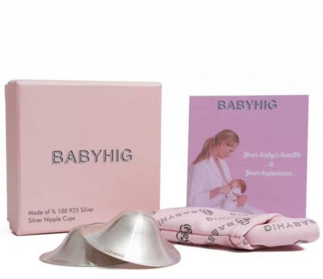 BABYHIG The Orginal Silver 수유 컵 - 모유 수유를 위한 실버 젖꼭지 보호대 - 모유 수유를 위한 젖꼭지 보호대 - 신생아 간호용 젖꼭지 보호대 - 니켈, 1개